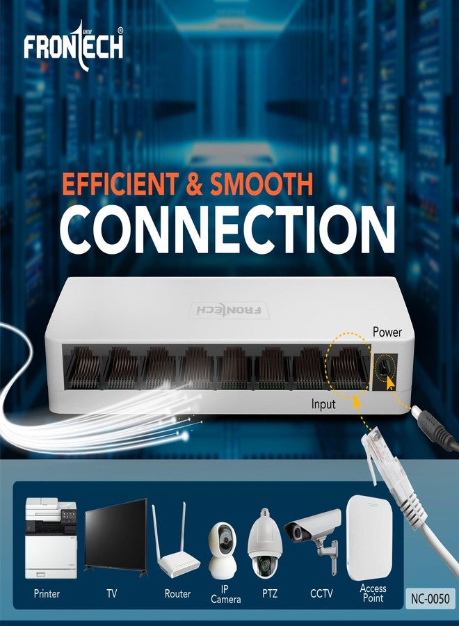 Frontech 8-Port Fast Ethernet Switch | 10/100 Mbps | Plug & Play | Desktop/Wall-Mountable | Reliable Wired Network for Home & Office (NC-0050) - Image 2